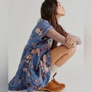 NWOT Free People Corduroy Harper Mini Dress Small Blue